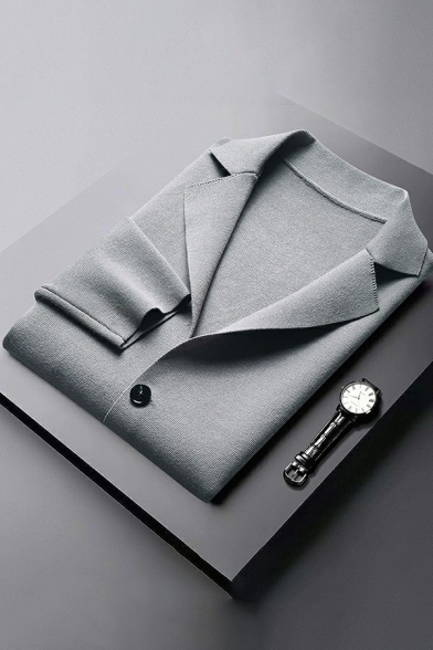 Mens Casual Cardigan Sweater Plain Long Sleeves Lapel Collar Button Closure Slim Fit Cardigan Sweater