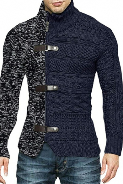 Modern Cardigan Contrast Color Shawl Collar Slimming Long Sleeves Button Fly Cardigan for Men