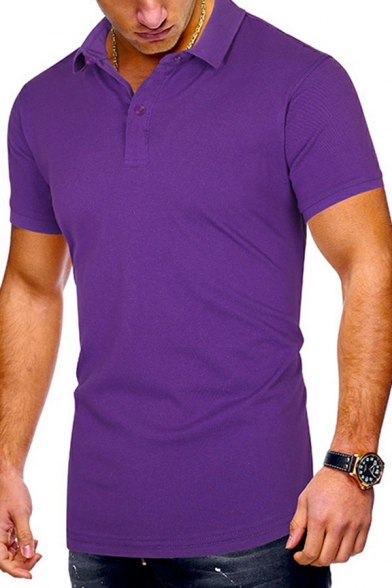 Simple Guys Plain Polo Shirt Short-Sleeved Turn Down Collar Slim Fitted Polo Shirt