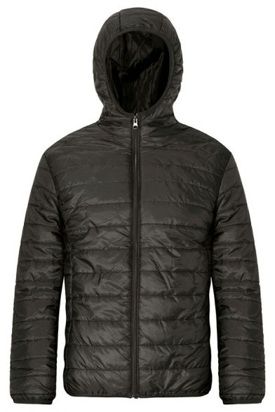 Simple Men's Down Coat Solid Color Hood Side Pocket Long-Sleeved Regular Fit Down Coat