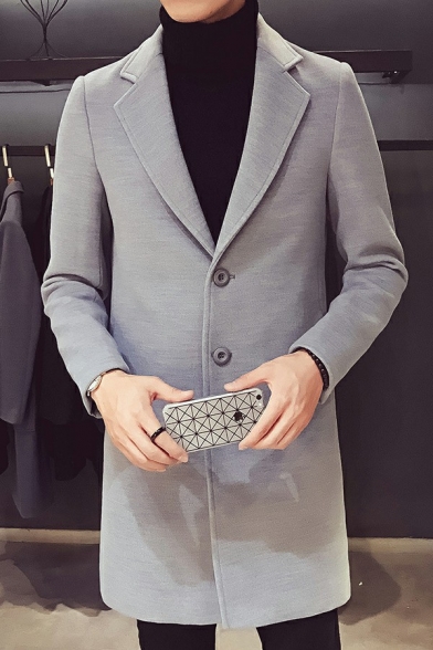 Smart Coat Plain Lapel Collar Button Fly Long-sleeved Coat for Men