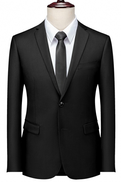 Chic Solid Color Suit Lapel Collar Two Button Flap Pockets Split Hem Slim Fit Suit Jacket for Men