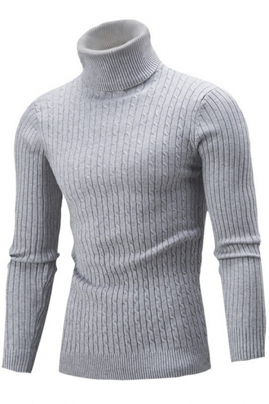 Chic Sweater Whole Colored Knitted Long-sleeved High Neck Skinny Pullover Sweater for Men