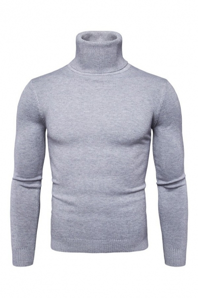 Classic Guys Sweater Solid Long Sleeves High Neck Slim Fit Sweater