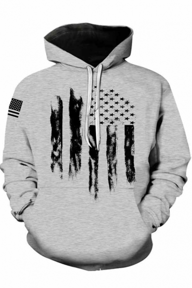 Cool Flag Pattern Men's Hoodie Drawstring Front Pocket Relaxed Fit Hooded Sweatshirt