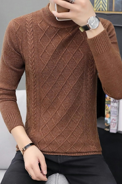 Daily Guys Knitted Sweater Jacquard Pattern Long-sleeved Mock Collar Slim Fit Pullover Sweater