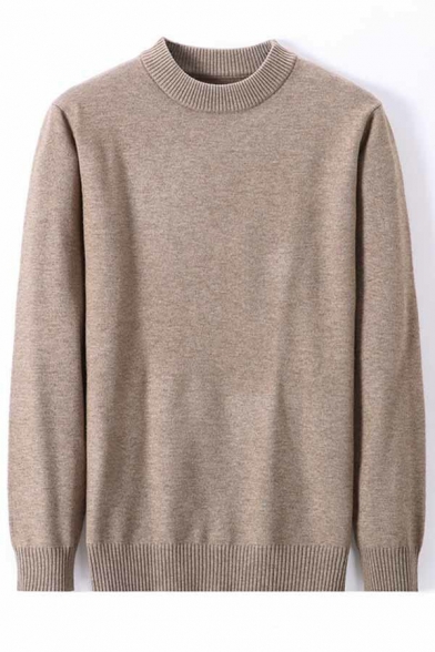 Daily Men's Sweater Solid Color Long-Sleeved Mock Neck Slim Fitted Pullover Sweater