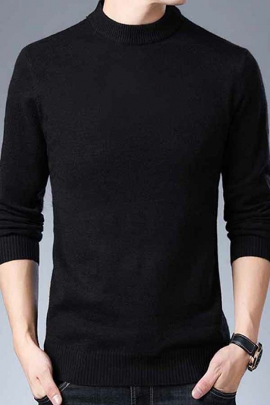 Daily Men's Sweater Solid Color Long-Sleeved Mock Neck Slim Fitted Pullover Sweater