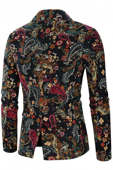 Fashionable Blazer Paisley Print Suit Collar Single Breasted Front Pocket Long Sleeves Slim Blazer for Men