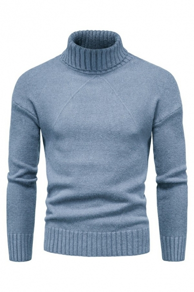 Men's Basic Sweater Solid Color High Neck Long Sleeve Slim Fit Sweater