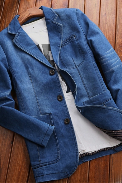 Novelty Men's Jacket Plain Lapel Collar Long Sleeve Button Closure Long Sleeve Denim Jacket
