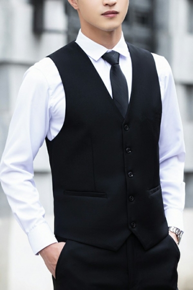 Trendy Mens Plain Suit Vest Button Down V-Neck Belt Back Slim Fitted Suit Vest