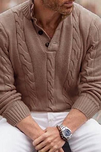 Vintage Men's Sweater Pure Mock Neck Long Sleeve Regular Fit Sweater