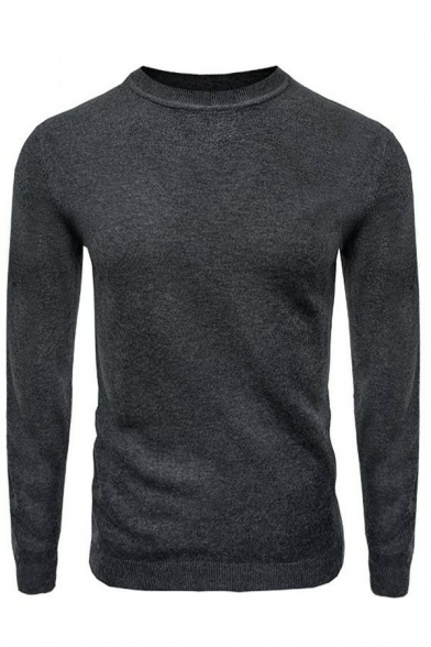 Basic Designed Mens Sweater Solid Crew Neck Regular Fitted Long Sleeve Sweater