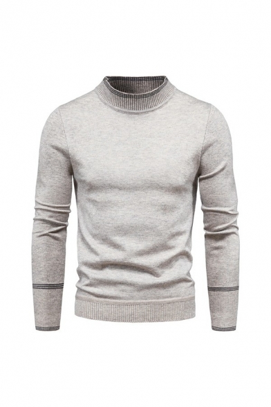 Basic Guys Sweater Contrast Line Mock Neck Slim Fit Long Sleeve Sweater