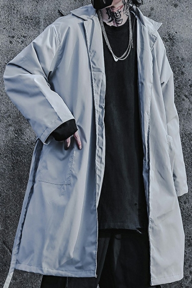 Boy's Fashionable Coat Solid Lapel Collar Oversize Long Sleeves Open Front Trench Coat
