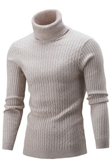 Casual Men's Sweater Solid Color High Collar Long Sleeves Slim Fit Pullover Sweater