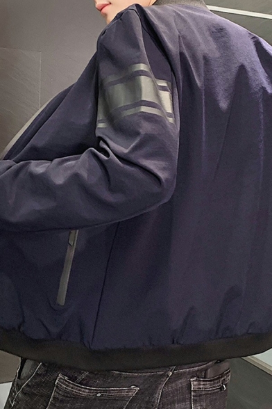 Cool Guy's Varsity Jacket Contarst Panel Zip Closure Long Sleeve Regular Fit Jacket
