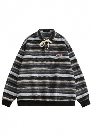 Freestyle Sweater Stripe Printed Round Neck Rib Cuffs Long Sleeve Loose Fit Sweater for Men