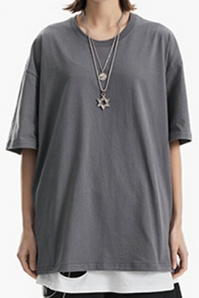 Simple T Shirt Whole Colored Round Neck Baggy Half Sleeve T Shirt