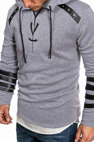 Sportswear Hoodie Striped Print Lace Up Designed Long Sleeve Slim Hooded Hoodie for Men