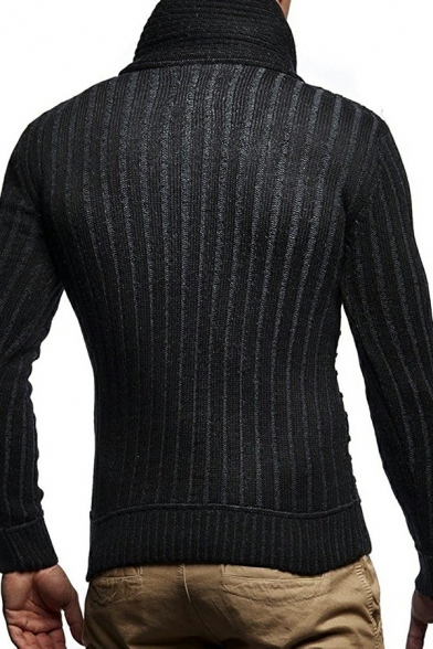 Stylish Guys Sweater Checked Pattern Shawl Collar Rib Cuffs Slim Fit Long-Sleeved Sweater