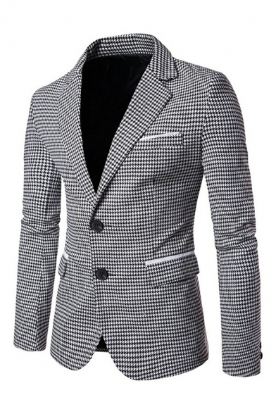 Unique Mens Jacket Suit Plaid Printed Long Sleeves Button Closure Pocket Detail Slim Fit Suit