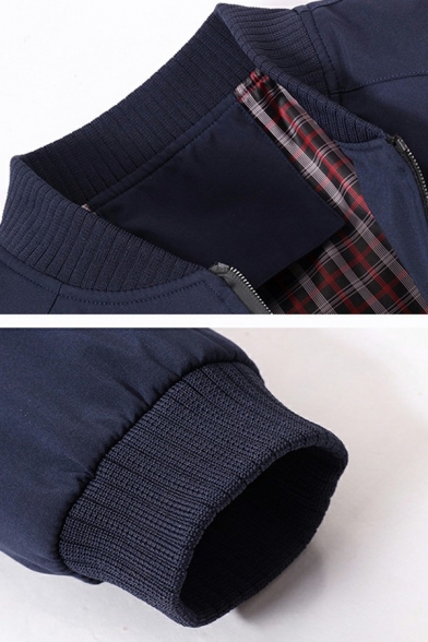 Vintage Bomber Jacket Solid Color Stand Collar Full-Zip Long Sleeve Slim Fit Bomber Jacket for Men