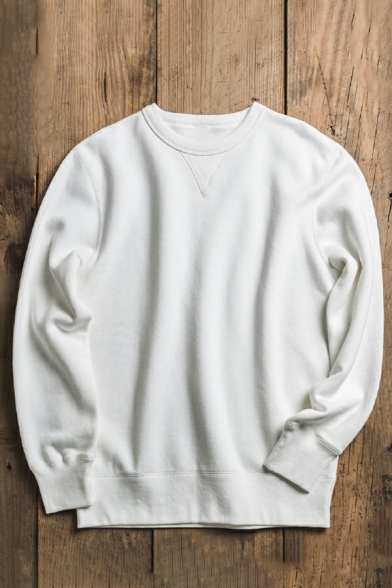 Basic Men's Sweatshirt Plain Long-sleeved Round Neck Regular Sweatshirt