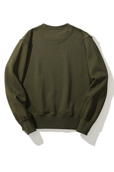 Basic Mens Sweatshirt Solid Color Long Sleeves Round Neck Regular Fit Sweatshirt