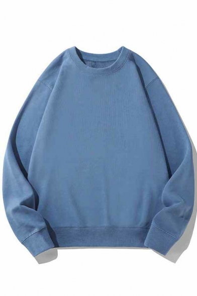 Chic Plain Mens Sweatshirt Long Sleeves Round Neck Loose Fit Pullover Sweatshirt