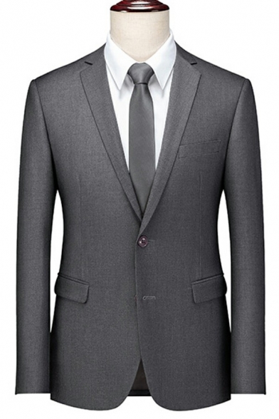 Chic Solid Color Suit Lapel Collar Two Button Flap Pockets Split Hem Slim Fit Suit Jacket for Men