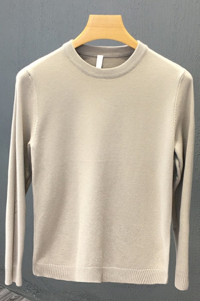 Classic Men's Sweater Crew Neck Solid Color Long Sleeves Slim Fitted Sweater