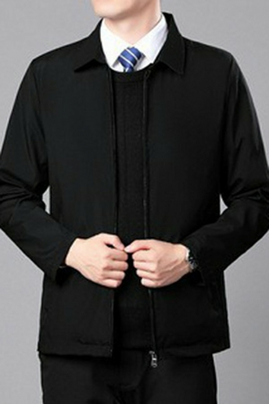 Creative Jacket Plain Pocket Detailed Long Sleeves Spread Collar Relaxed Zip Fly Jacket for Boys