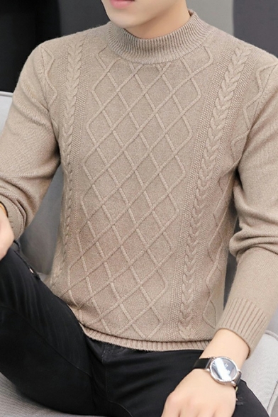 Daily Guys Knitted Sweater Jacquard Pattern Long-sleeved Mock Collar Slim Fit Pullover Sweater