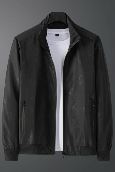 Dashing Jacket Plain Front Pocket Long Sleeves Stand Collar Regular Zip Closure Jacket for Guys