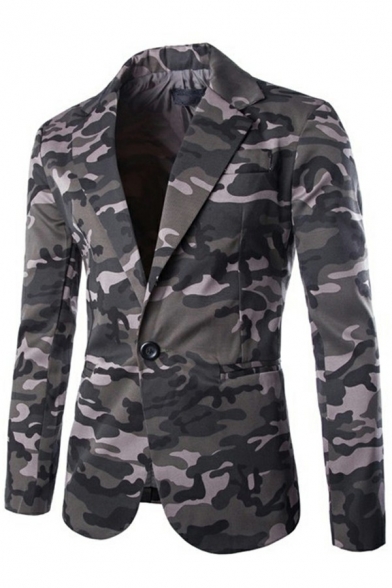 Fancy Camouflage Print Mens Suit Notched Collar One Button Welt Pockets Fitted Blazer