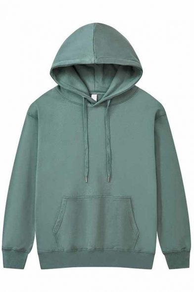 Fashionable Solid Color Men's Hoodie Long Sleeves Relaxed Fit Drawstring Hooded Sweatshirt
