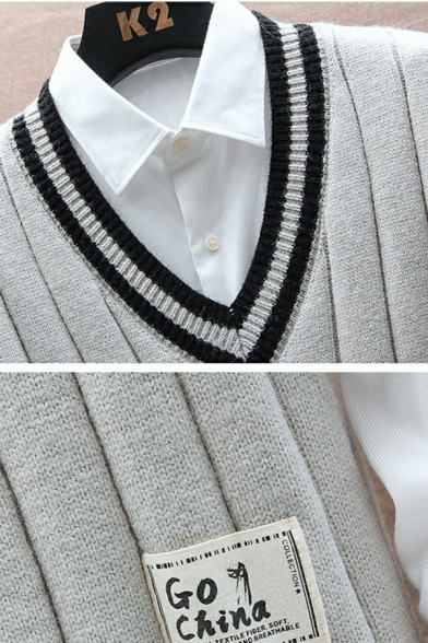 Fashionable Vest V-Neck Color Blocking Sleeveless Regular Fit Knitted Vest