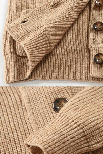 Leisure Men's Cardigan Plain Button Closure V-Neck Long Sleeve Regular Fitted Cardigan