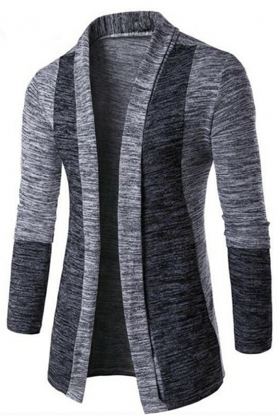Men Chic Cardigan Color Block Long Sleeve Open Front Fitted Cardigan