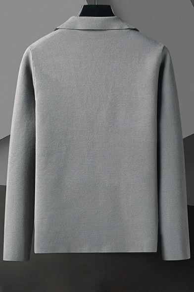 Mens Casual Cardigan Sweater Plain Long Sleeves Lapel Collar Button Closure Slim Fit Cardigan Sweater