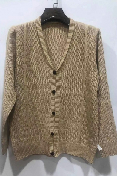 Mens Simple Cardigan Solid Color Long Sleeves Lapel Collar Regular Fit Cardigan Coat