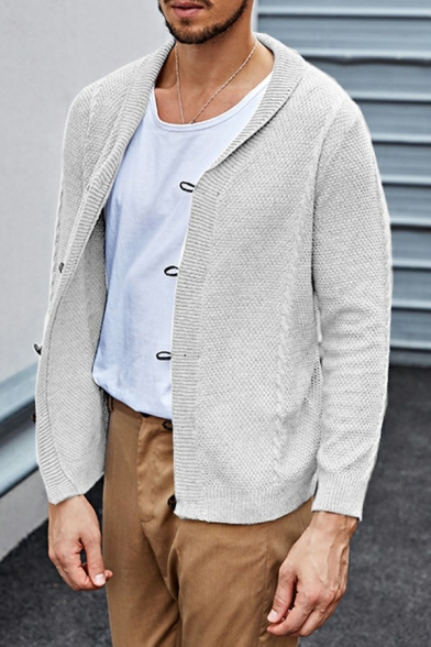 Mens Simple Cardigan Solid Color Long Sleeves Lapel Collar Regular Fit Cardigan Coat