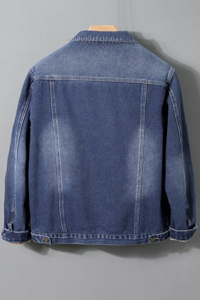 Retro Jeans Jacket Button Up Side Pocket Turn-Down Collar Long Sleeve Regular Fit Denim Jacket for Men