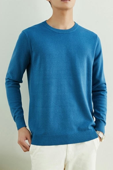Simple Men's Sweater Solid Color Crew Neck Long Sleeve Regular Fit Sweater