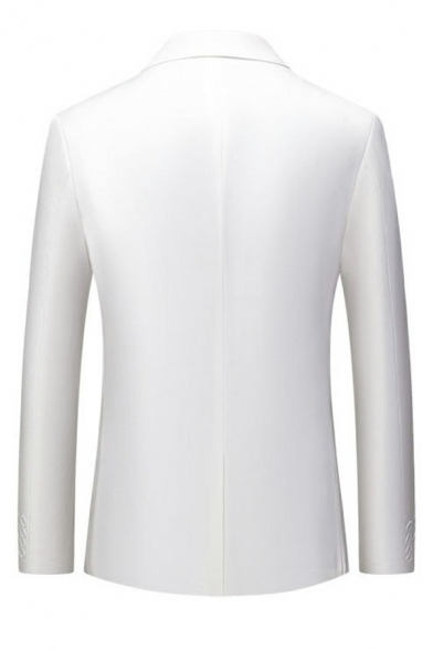 Simple Mens Jacket Suit Plain Long-Sleeved Single Button Pocket Detail Slim Fitted Suit