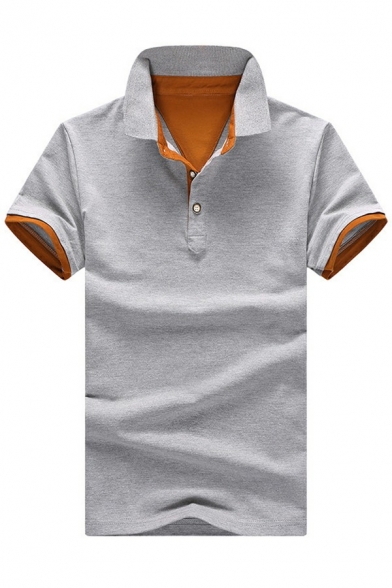 Basic Guys Polo Shirt Contrast Trim Button Half Closure Turn-Down Collar Fit Short Sleeve Polo Shirt