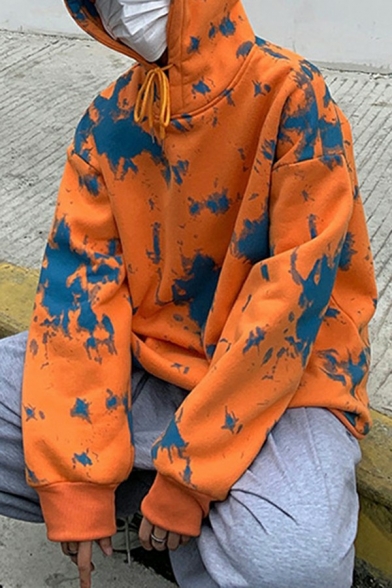 Boy's Urban Hoodie Tie Dye Pattern Baggy Long-Sleeved Hooded Drawstring Hoodie