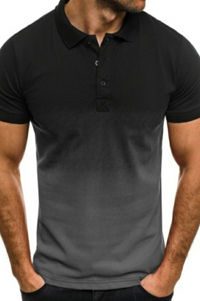 Comfy Mens Ombre Print Polo Shirt Turn-Down Collar Short-Sleeved Slim Fit Polo Shirt
